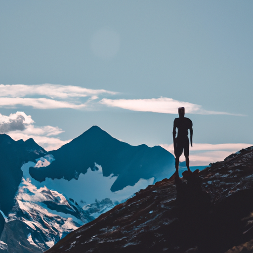 A person standing on a mountain peak, symbolizing the journey of exploration